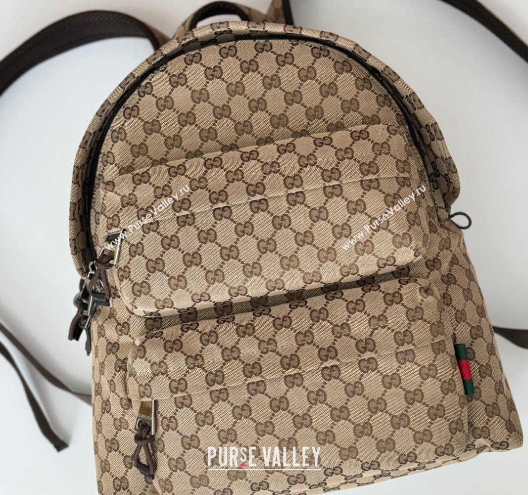 Gucci Mens GG Canvas Medium Backpack Bag with Gucci Logo Beige 2024 ‎800265 (DLH-240924024)