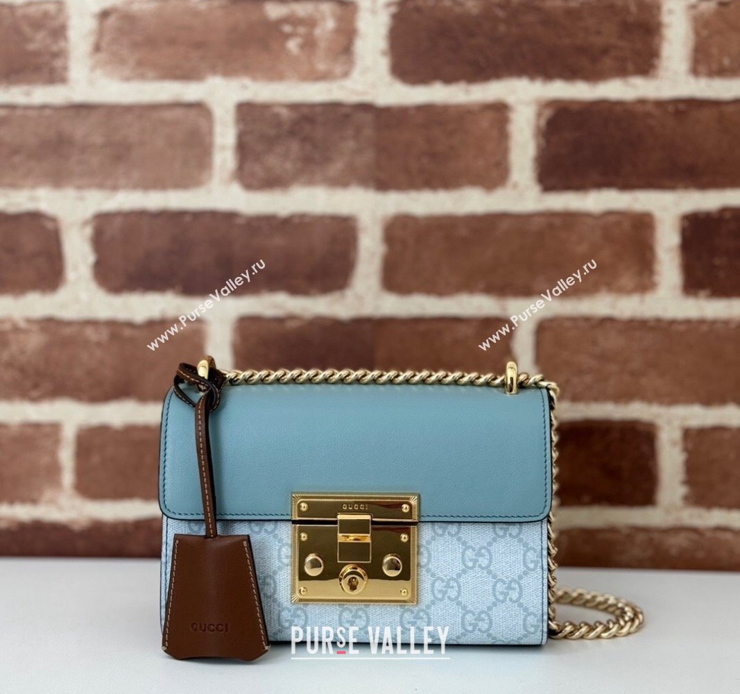 Gucci Padlock Small GG Canvas and Leather Shoulder Bag 409487 Dusty Blue 2024 (DLH-240924025)