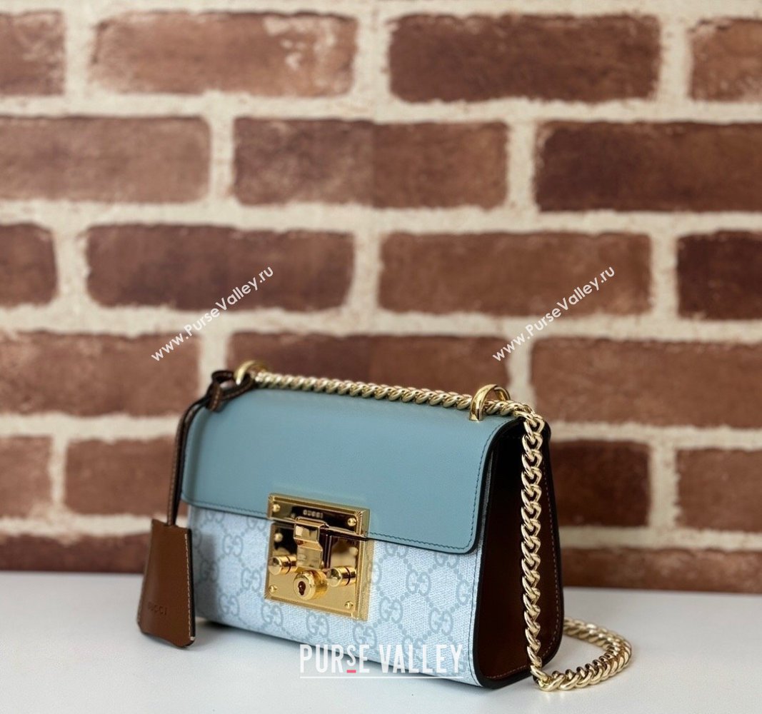 Gucci Padlock Small GG Canvas and Leather Shoulder Bag 409487 Dusty Blue 2024 (DLH-240924025)