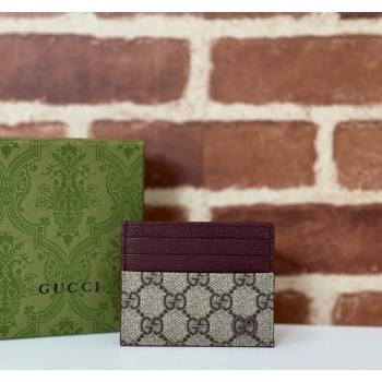 Gucci GG Canvas Card Case Wallet with GG Detail ‎795230 Burgundy 2024 (DLH-240924066)