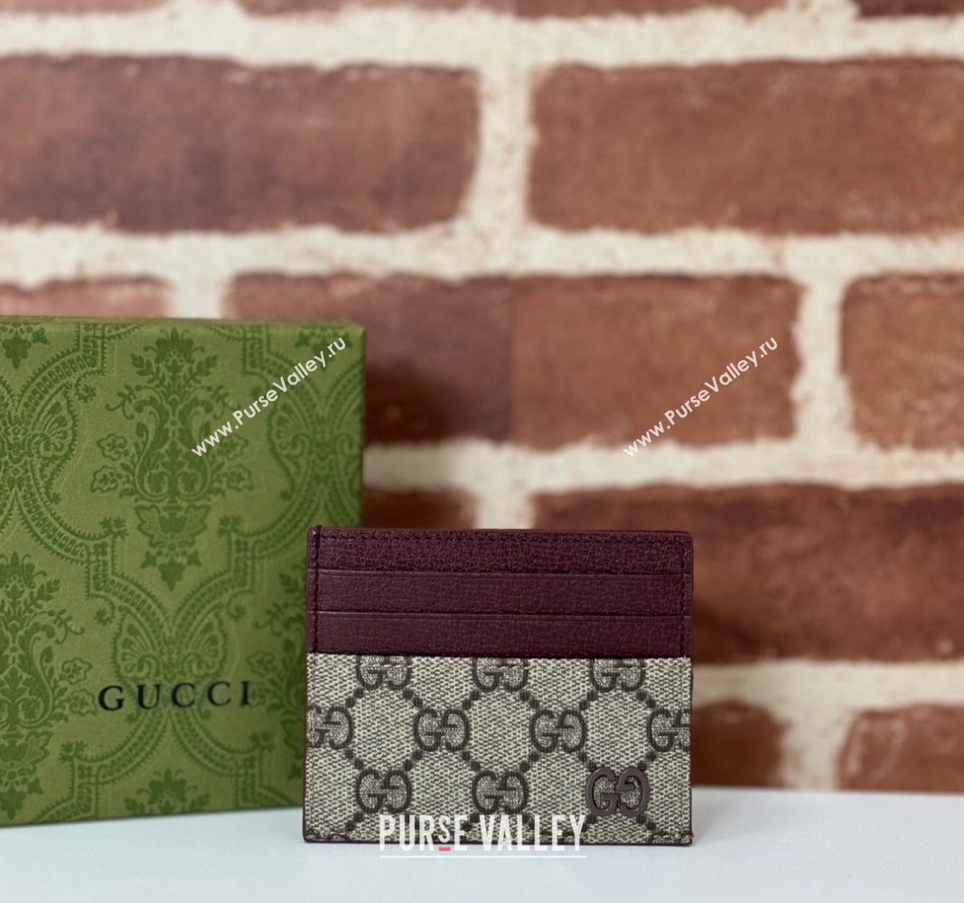 Gucci GG Canvas Card Case Wallet with GG Detail ‎795230 Burgundy 2024 (DLH-240924066)