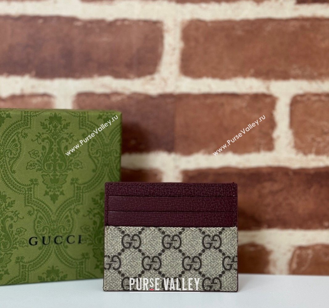 Gucci GG Canvas Card Case Wallet with GG Detail ‎795230 Burgundy 2024 (DLH-240924066)