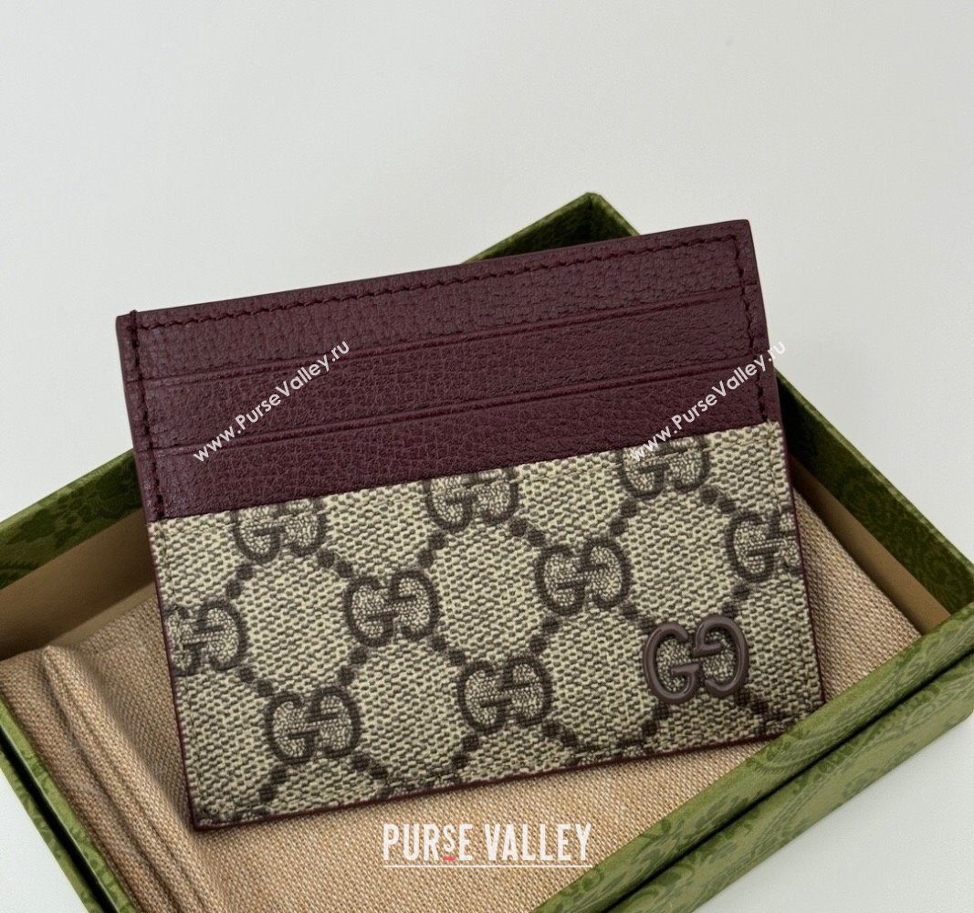 Gucci GG Canvas Card Case Wallet with GG Detail ‎795230 Burgundy 2024 (DLH-240924066)