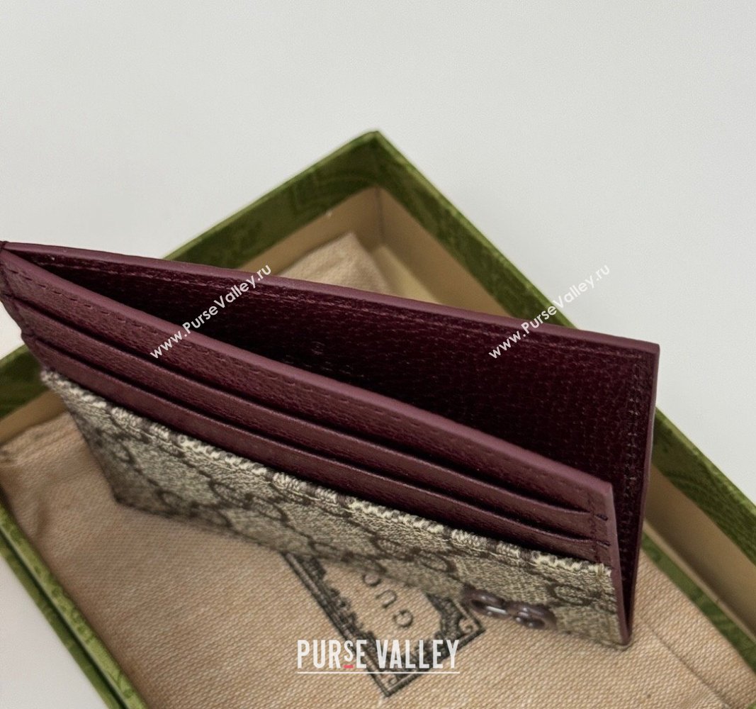 Gucci GG Canvas Card Case Wallet with GG Detail ‎795230 Burgundy 2024 (DLH-240924066)