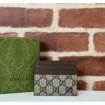 Gucci GG Canvas Card Case Wallet with GG Detail ‎795230 Brown 2024 (DLH-240924067)