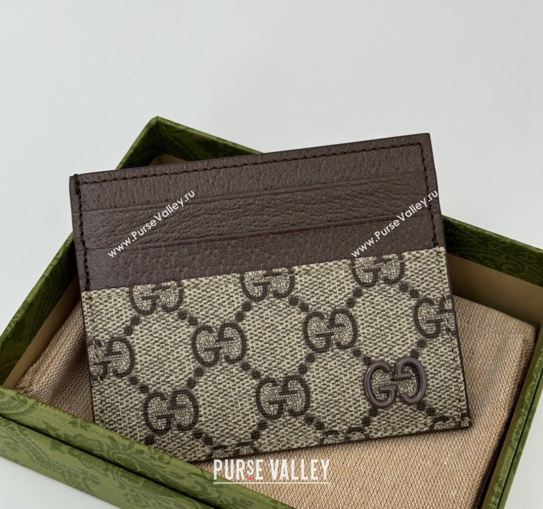 Gucci GG Canvas Card Case Wallet with GG Detail ‎795230 Brown 2024 (DLH-240924067)