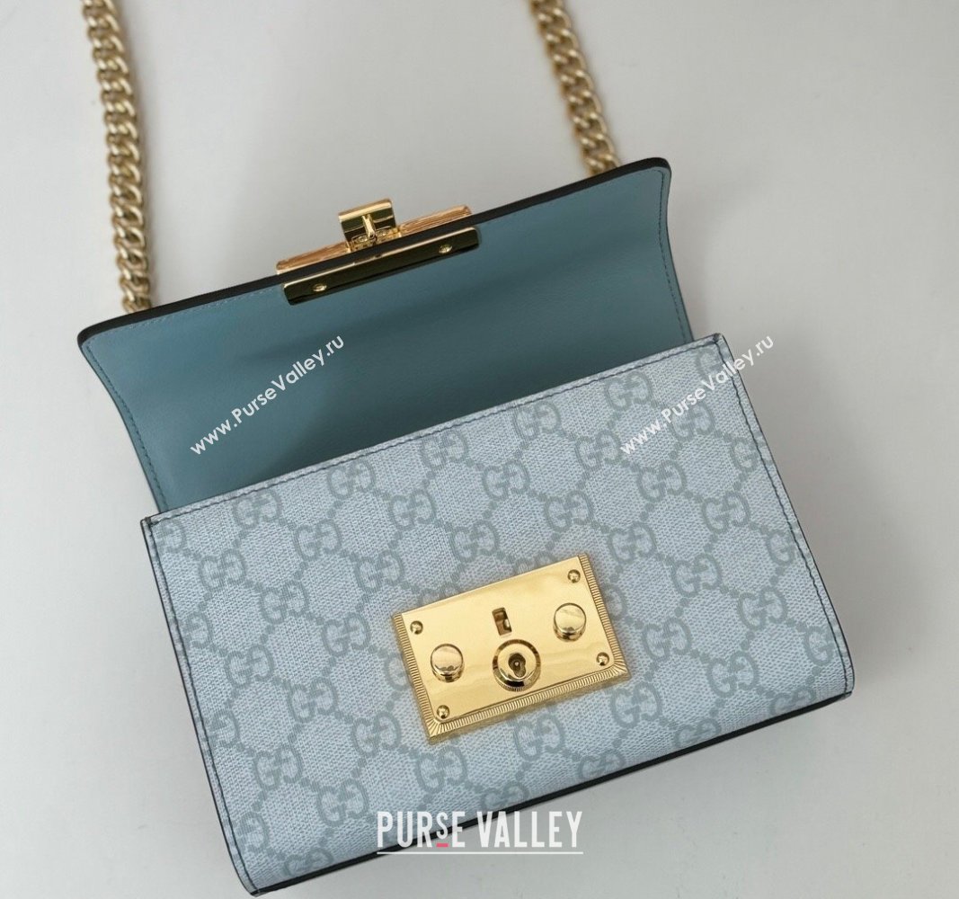 Gucci Padlock Small GG Canvas and Leather Shoulder Bag 409487 Dusty Blue 2024 (DLH-240924025)