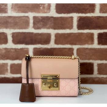 Gucci Padlock Small GG Canvas and Leather Shoulder Bag 409487 Dusty Pink 2024 (DLH-240924026)