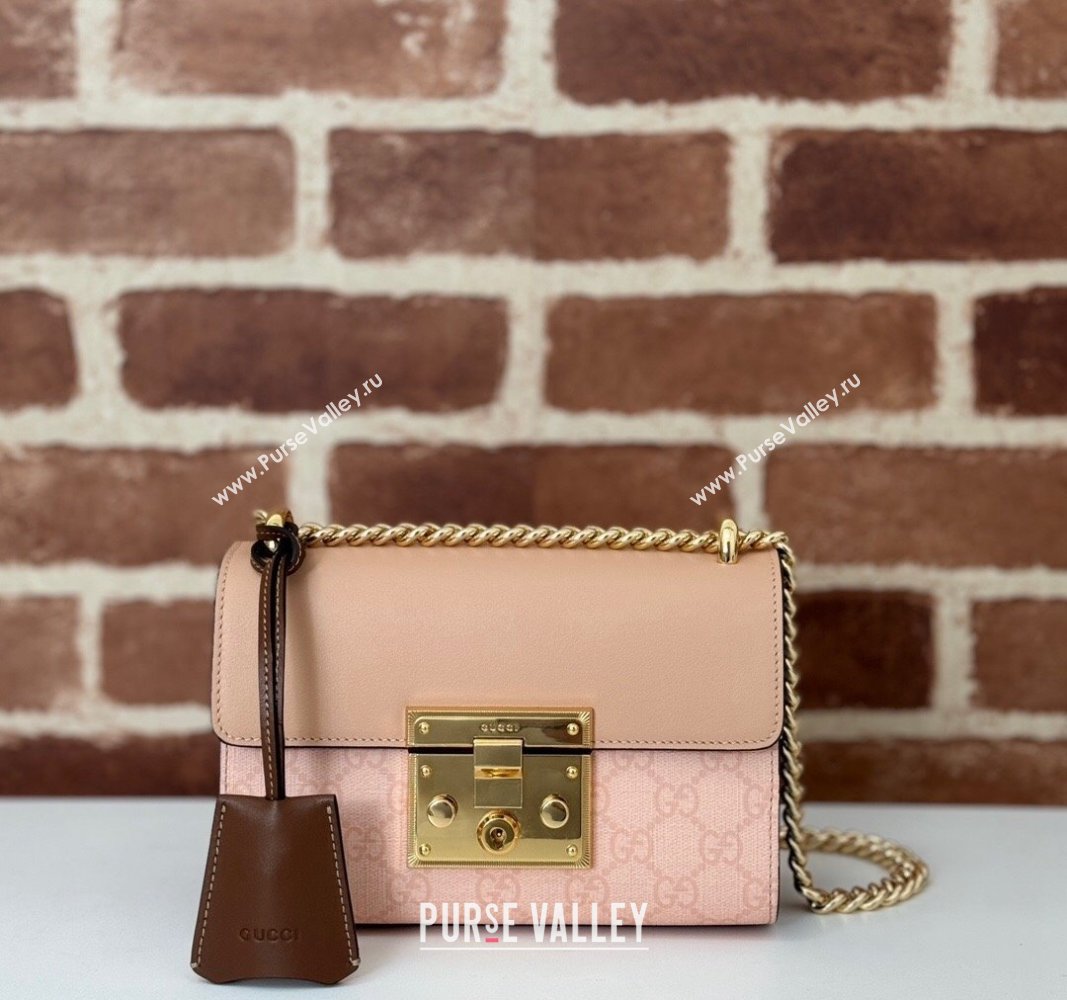 Gucci Padlock Small GG Canvas and Leather Shoulder Bag 409487 Dusty Pink 2024 (DLH-240924026)