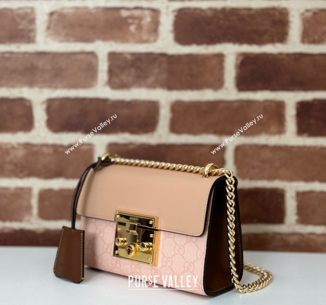 Gucci Padlock Small GG Canvas and Leather Shoulder Bag 409487 Dusty Pink 2024 (DLH-240924026)