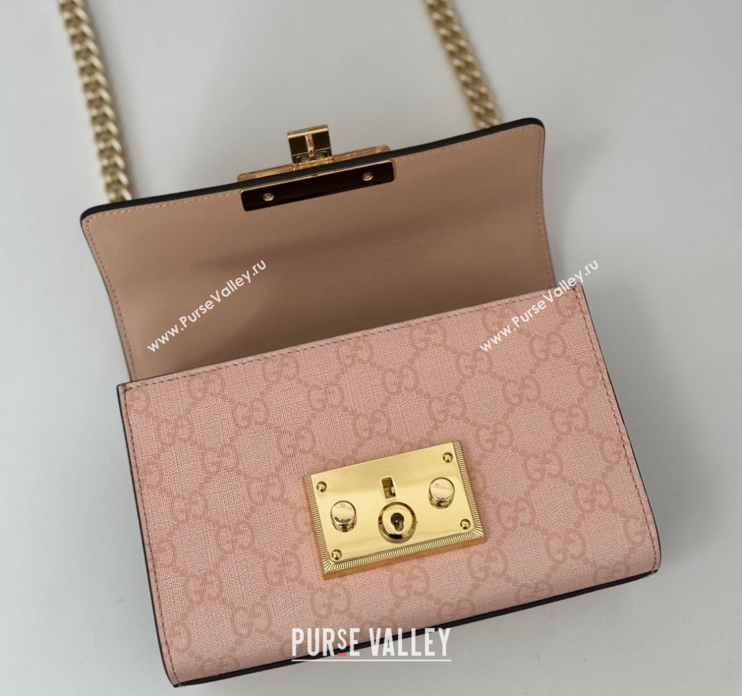 Gucci Padlock Small GG Canvas and Leather Shoulder Bag 409487 Dusty Pink 2024 (DLH-240924026)