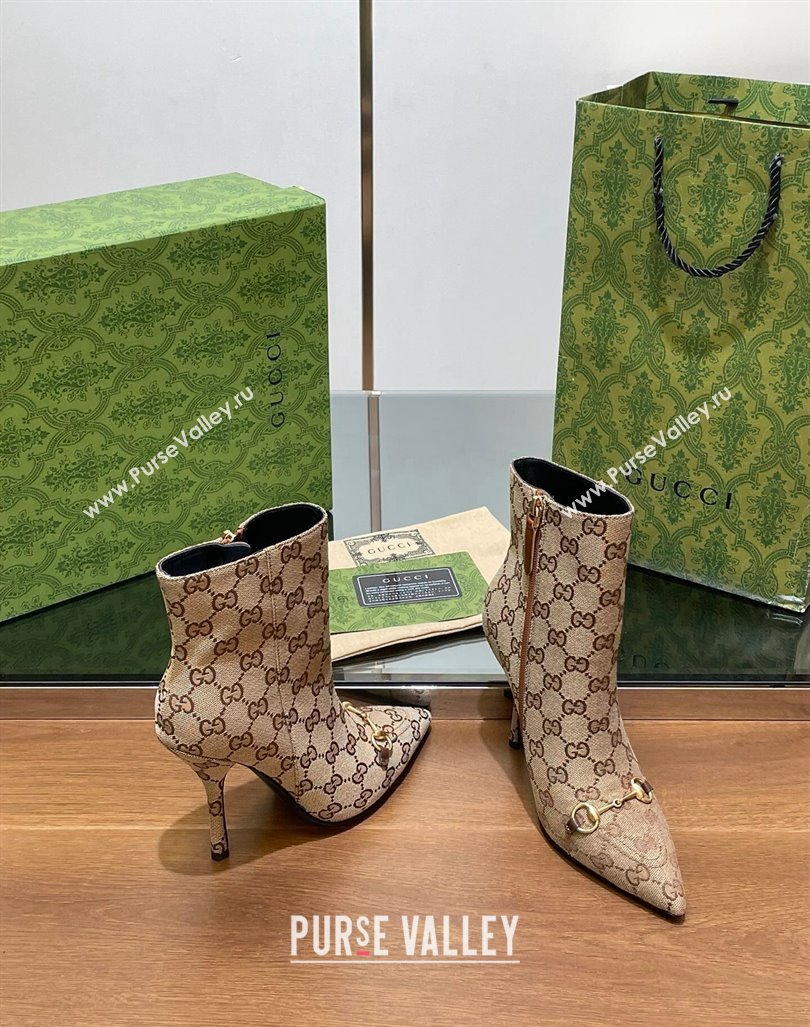 Gucci GG Canvas Ankle Boots 10.5cm with Horsebit Beige 2024 GG101404 (MD-241014059)