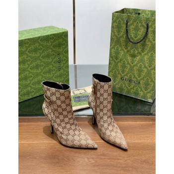 Gucci GG Canvas Ankle Boots 10.5cm with GUCCI Chain Beige 2024 GG101404 (MD-241014055)