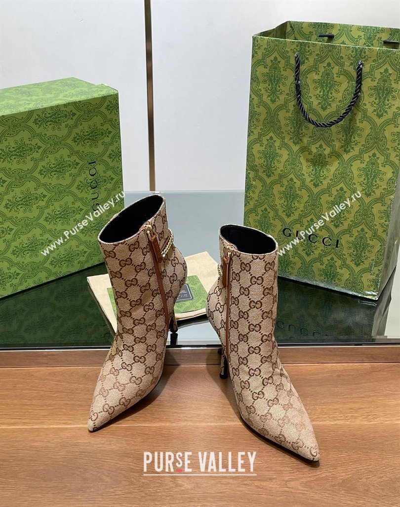 Gucci GG Canvas Ankle Boots 10.5cm with GUCCI Chain Beige 2024 GG101404 (MD-241014055)