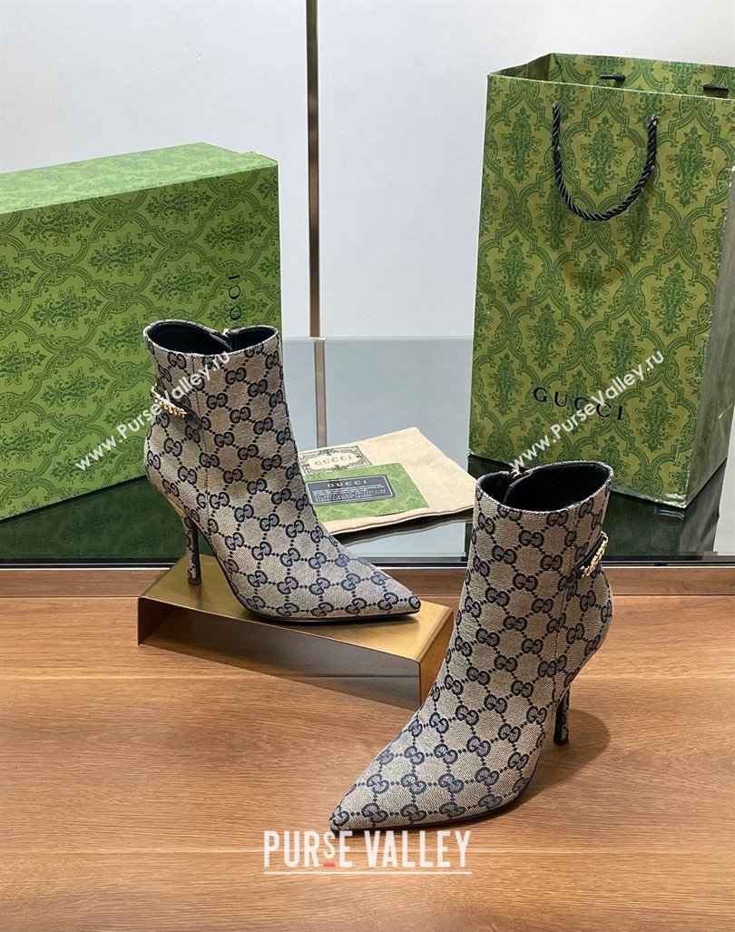 Gucci GG Canvas Ankle Boots 10.5cm with GUCCI Chain Grey 2024 GG101404 (MD-241014056)