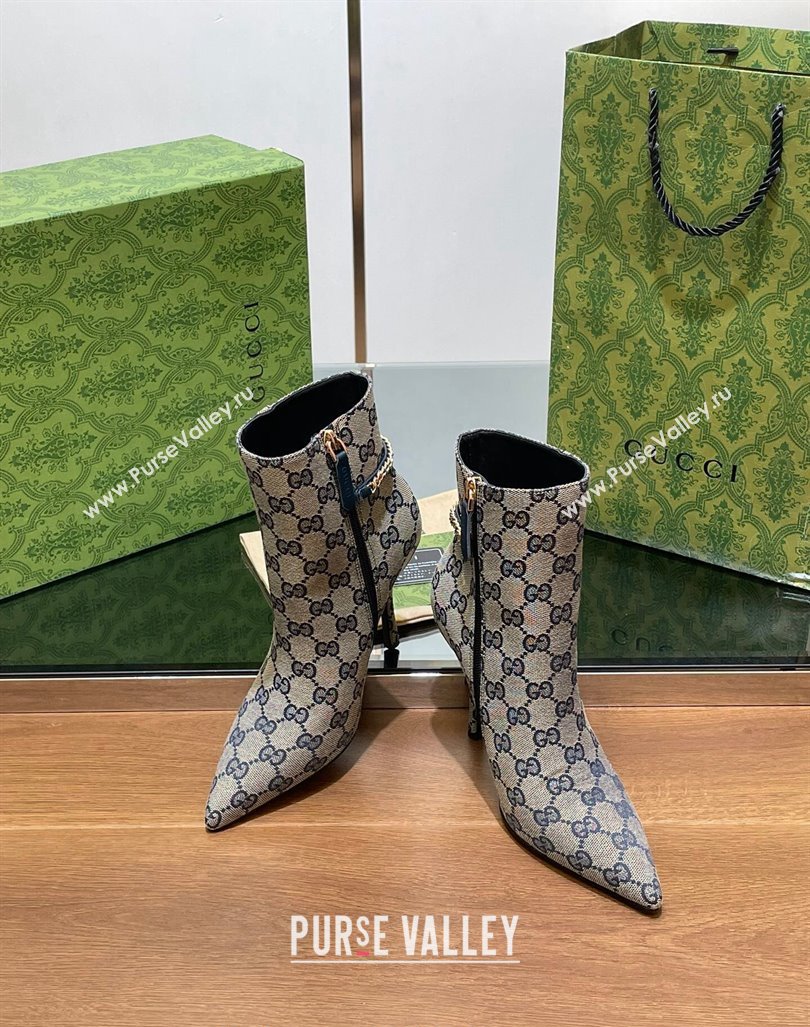 Gucci GG Canvas Ankle Boots 10.5cm with GUCCI Chain Grey 2024 GG101404 (MD-241014056)