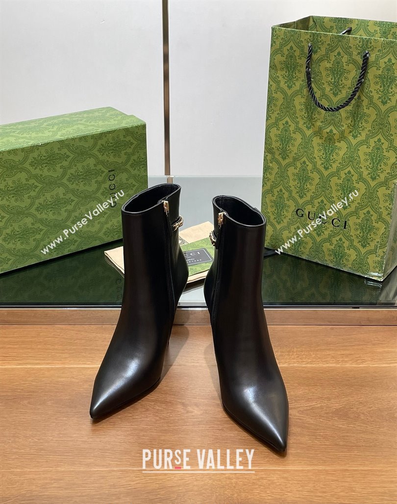 Gucci Leather Ankle Boots 10.5cm with GUCCI Chain Black 2024 GG101404 (MD-241014052)