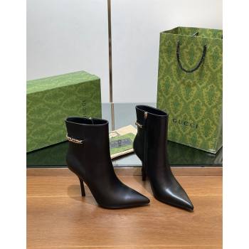 Gucci Leather Ankle Boots 10.5cm with GUCCI Chain Black 2024 GG101404 (MD-241014052)