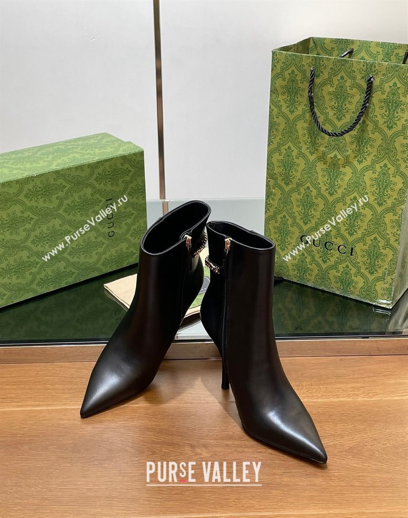 Gucci Leather Ankle Boots 10.5cm with GUCCI Chain Black 2024 GG101404 (MD-241014052)