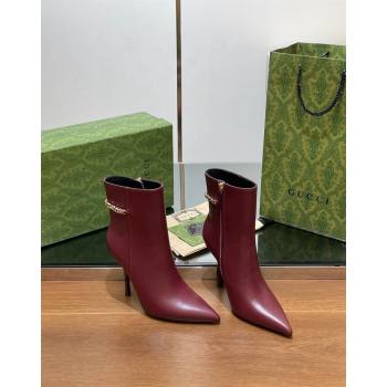 Gucci Leather Ankle Boots 10.5cm with GUCCI Chain Burgundy 2024 GG101404 (MD-241014054)