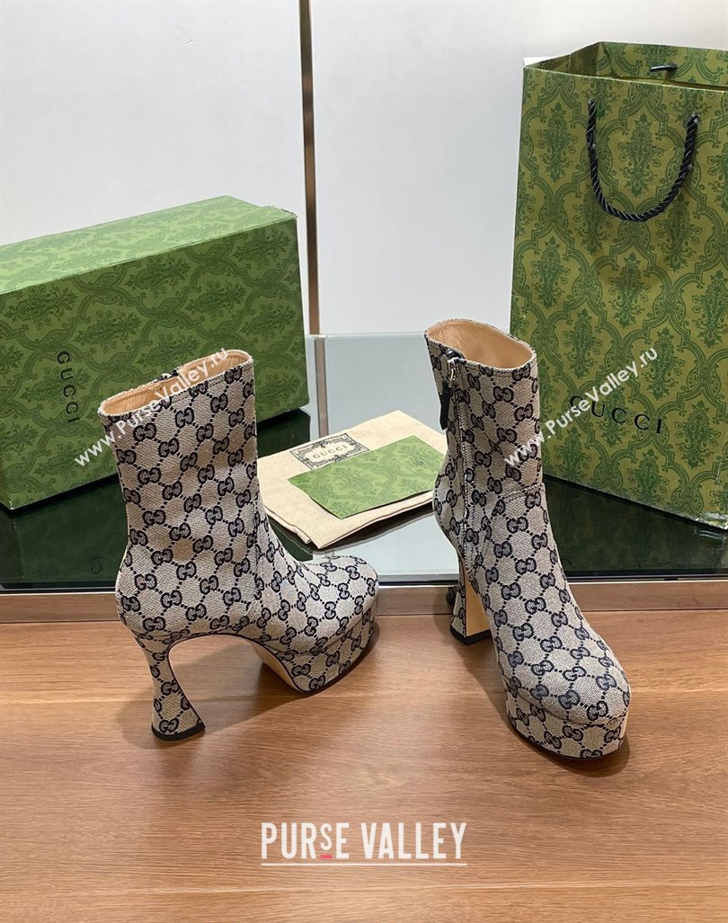 Gucci GG Canvas Platform Ankle Boots 11.5cm Grey 2024 GG101403 (MD-241014047)