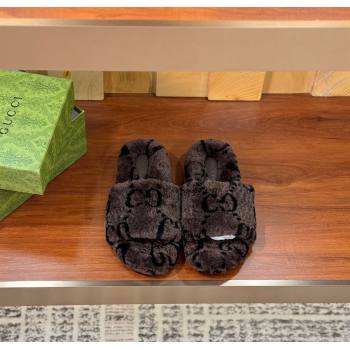 Gucci Maxi GG Wool Platform Slides Sandal Brown 2024 GG101406 (SS-241014062)