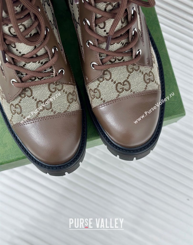 Gucci GG Canvas and Leather Lace-up Ankle Boots 6cm Brown 2024 GG101405 (MD-241014060)