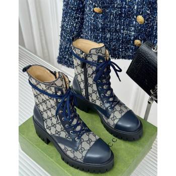 Gucci GG Canvas and Leather Lace-up Ankle Boots 6cm Blue 2024 GG101405 (MD-241014061)