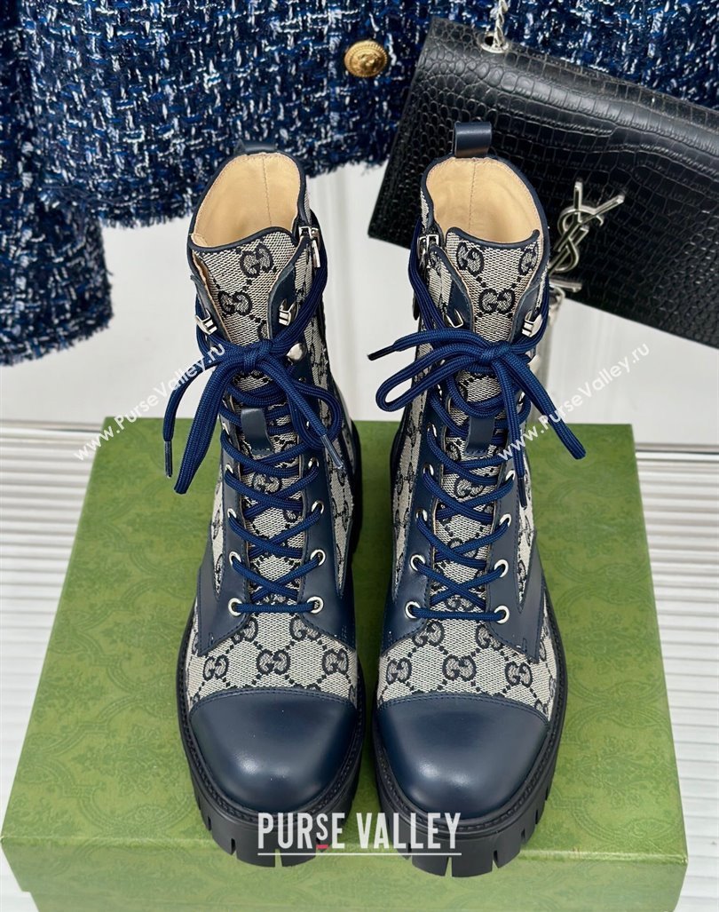 Gucci GG Canvas and Leather Lace-up Ankle Boots 6cm Blue 2024 GG101405 (MD-241014061)