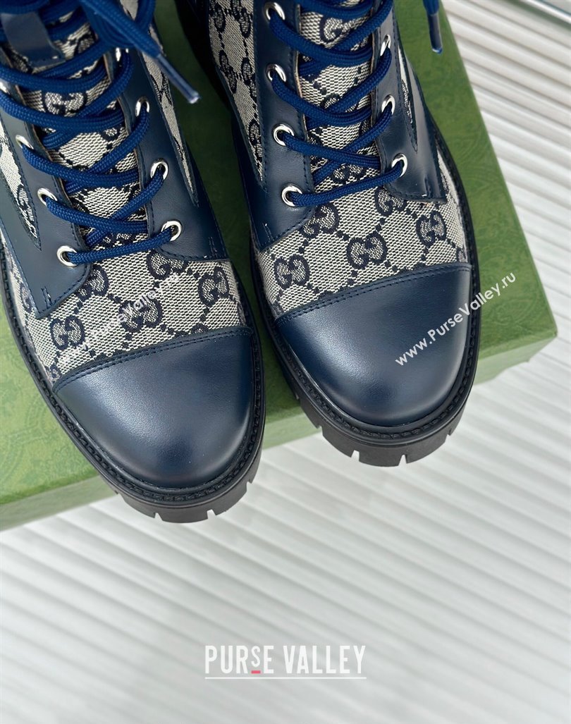 Gucci GG Canvas and Leather Lace-up Ankle Boots 6cm Blue 2024 GG101405 (MD-241014061)