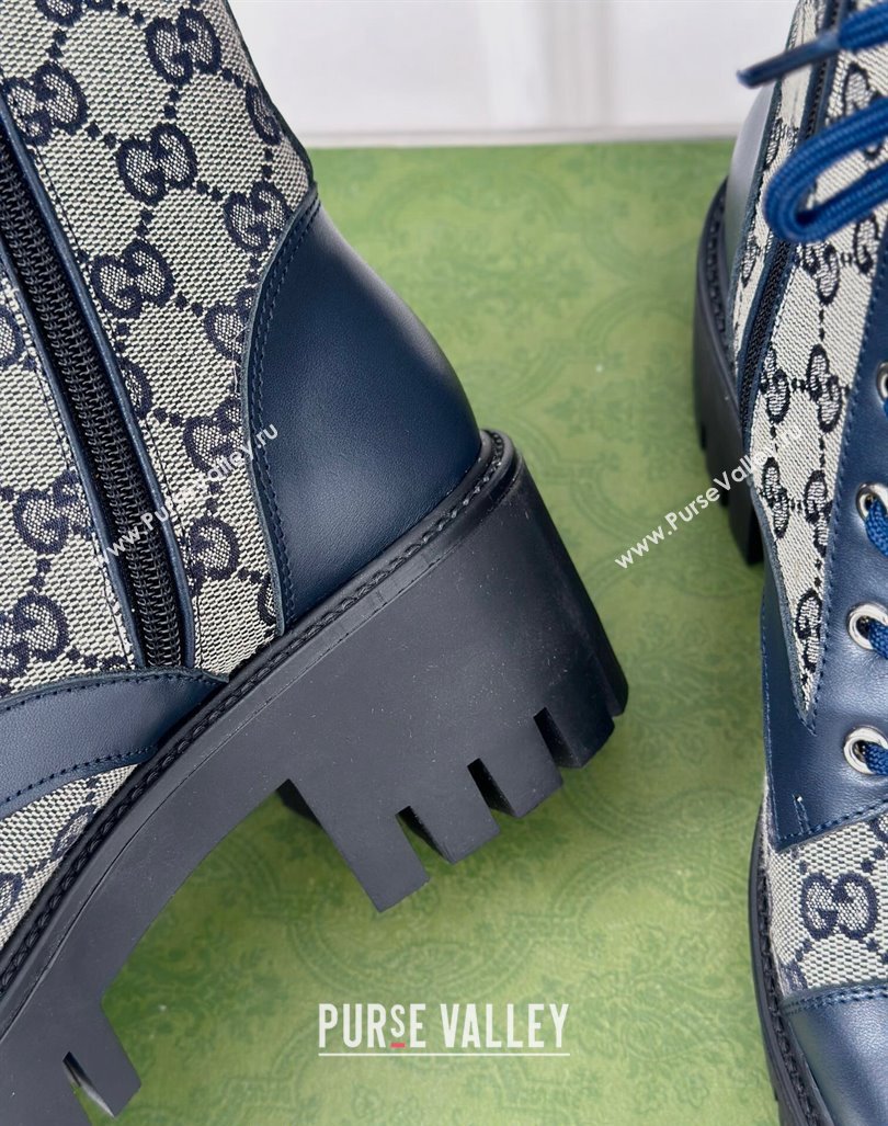 Gucci GG Canvas and Leather Lace-up Ankle Boots 6cm Blue 2024 GG101405 (MD-241014061)