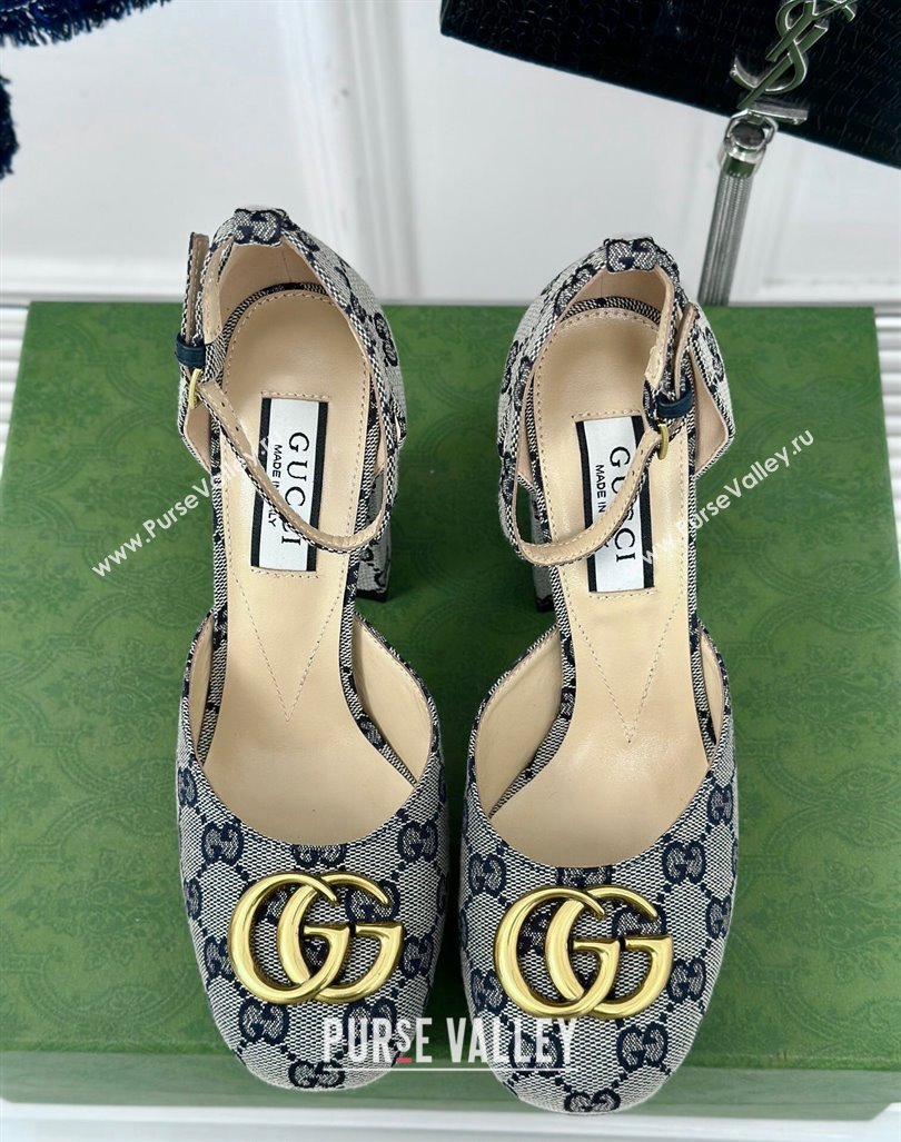 Gucci GG Canvas Platform Pumps 11.5cm Grey 2024 GG101407 (MD-241014066)