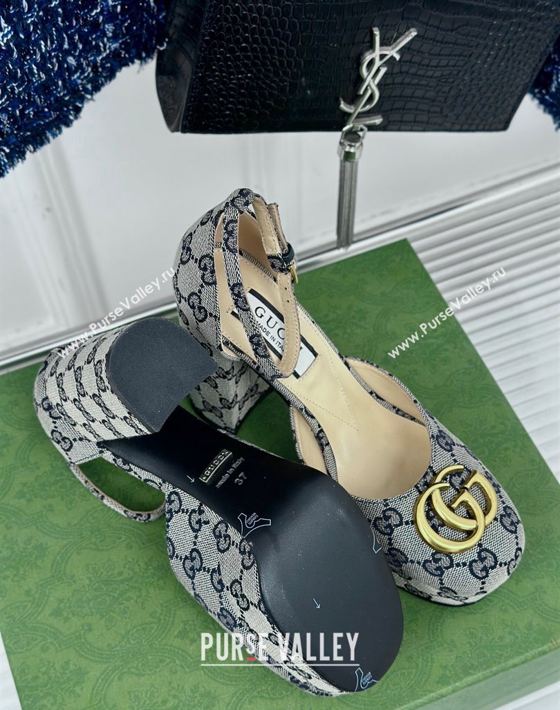 Gucci GG Canvas Platform Pumps 11.5cm Grey 2024 GG101407 (MD-241014066)