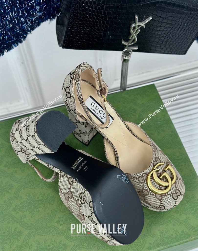 Gucci GG Canvas Platform Pumps 11.5cm Beige 2024 GG101407 (MD-241014067)