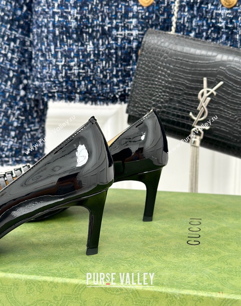 Gucci Strappy Buckle Patent Leather Mid Pumps 6.5cm Black 2024 (MD-241014068)