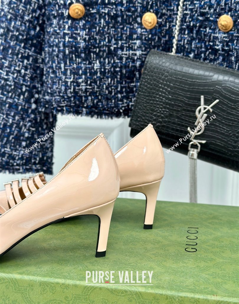 Gucci Strappy Buckle Patent Leather Mid Pumps 6.5cm Beige 2024 (MD-241014071)