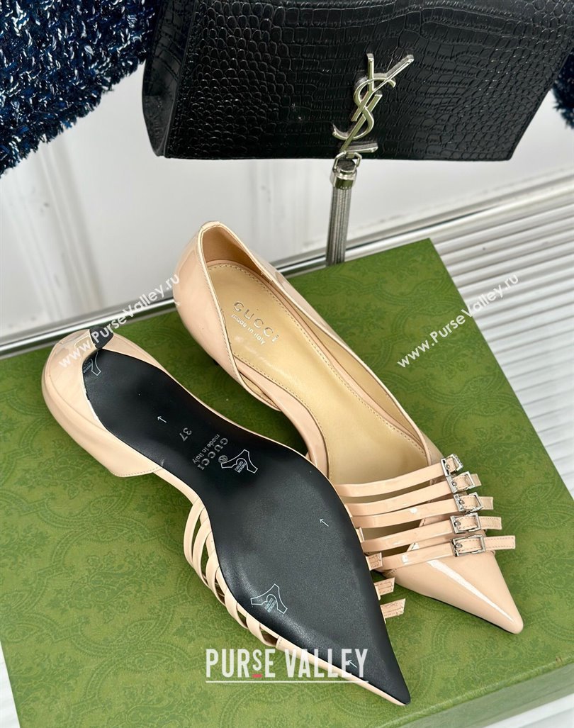 Gucci Strappy Buckle Patent Leather Mid Pumps 6.5cm Beige 2024 (MD-241014071)