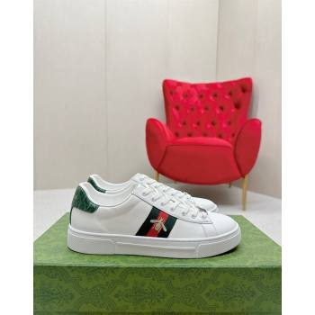 Gucci Ace Leather Sneakers with Bee Web White/Green 2024 GG101408 (MD-241014075)