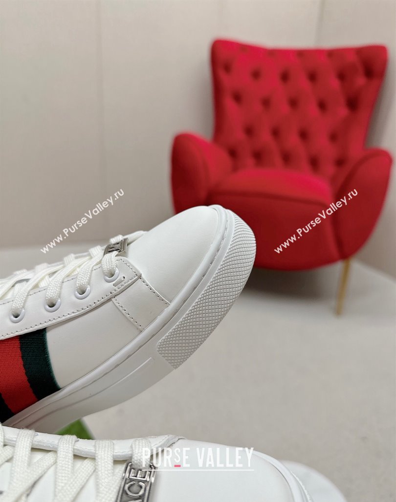 Gucci Ace Leather Sneakers with Bee Web White/Green 2024 GG101408 (MD-241014075)