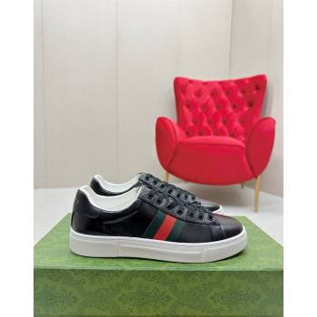 Gucci Ace Leather Sneakers with Web Black 2 2024 GG101408 (MD-241014076)