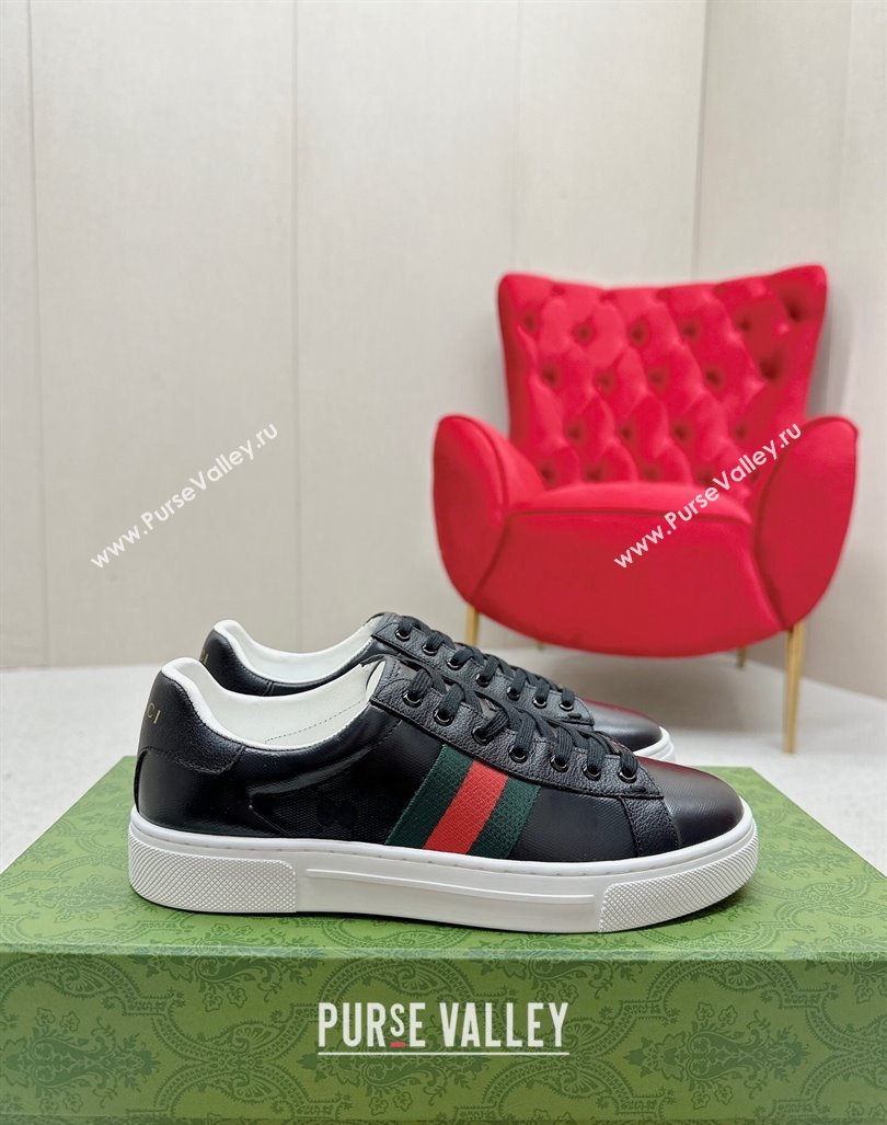 Gucci Ace Leather Sneakers with Web Black 2 2024 GG101408 (MD-241014076)