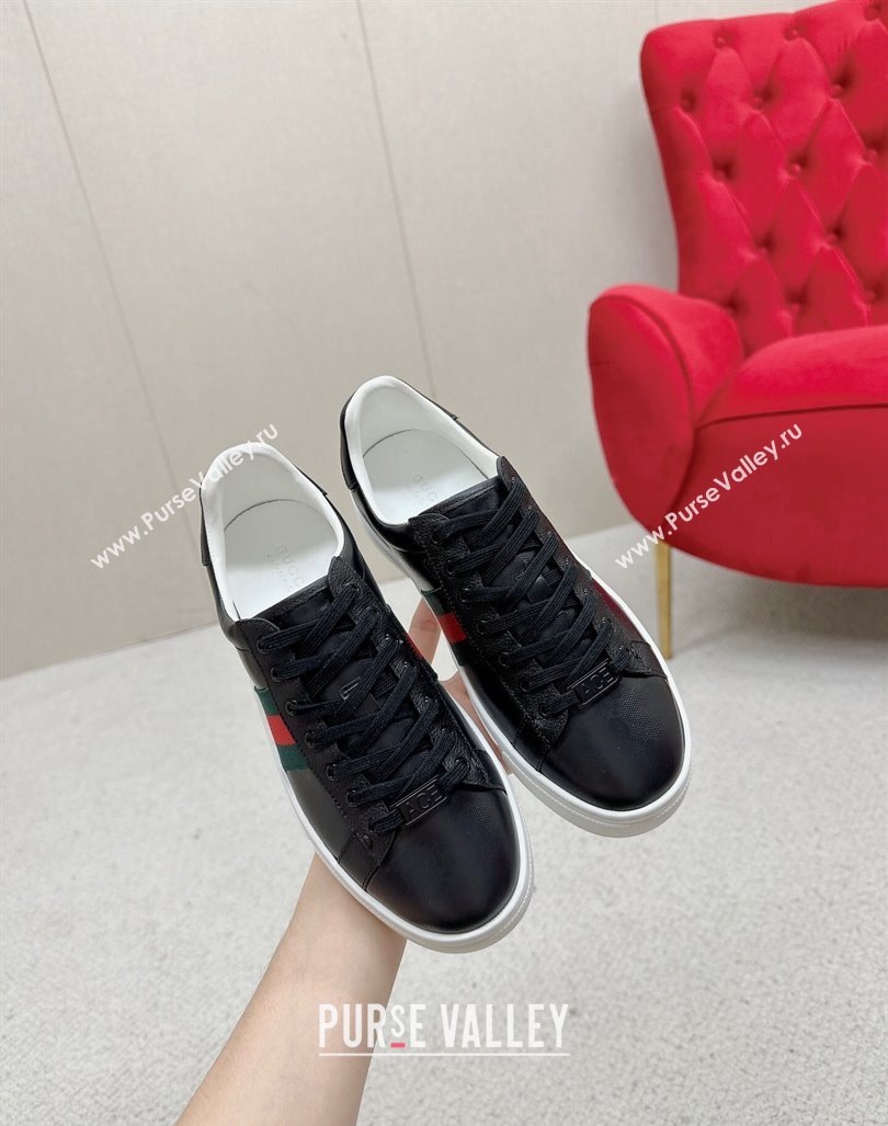 Gucci Ace Leather Sneakers with Web Black 2 2024 GG101408 (MD-241014076)