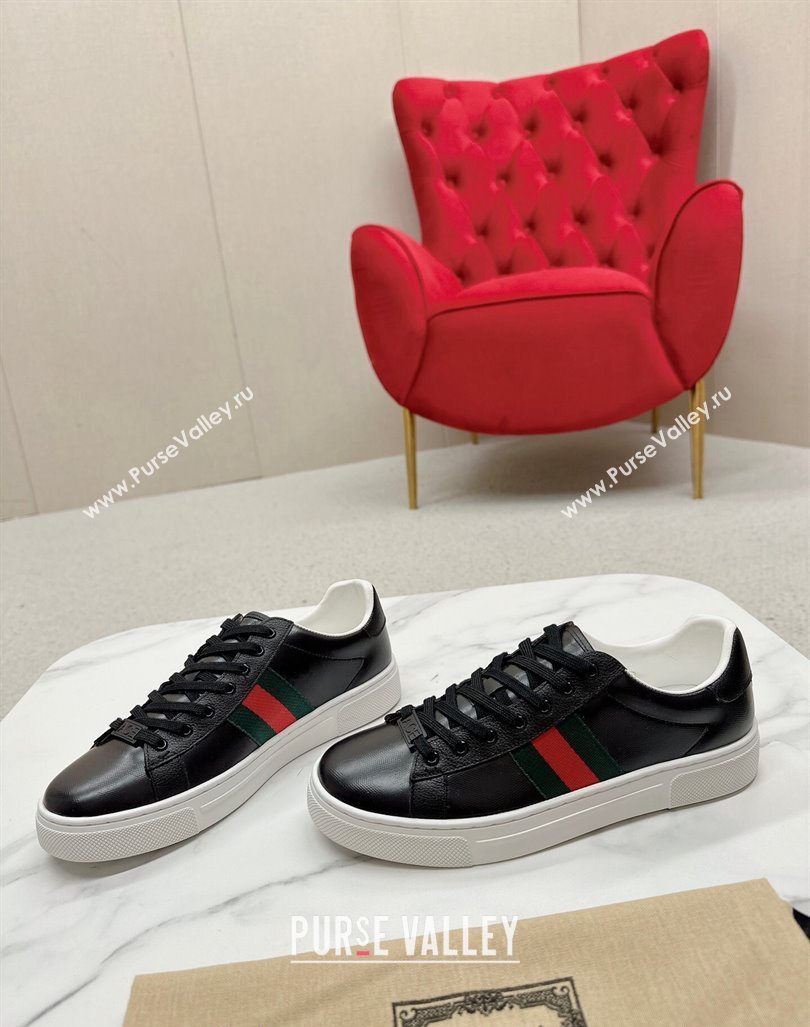 Gucci Ace Leather Sneakers with Web Black 2 2024 GG101408 (MD-241014076)