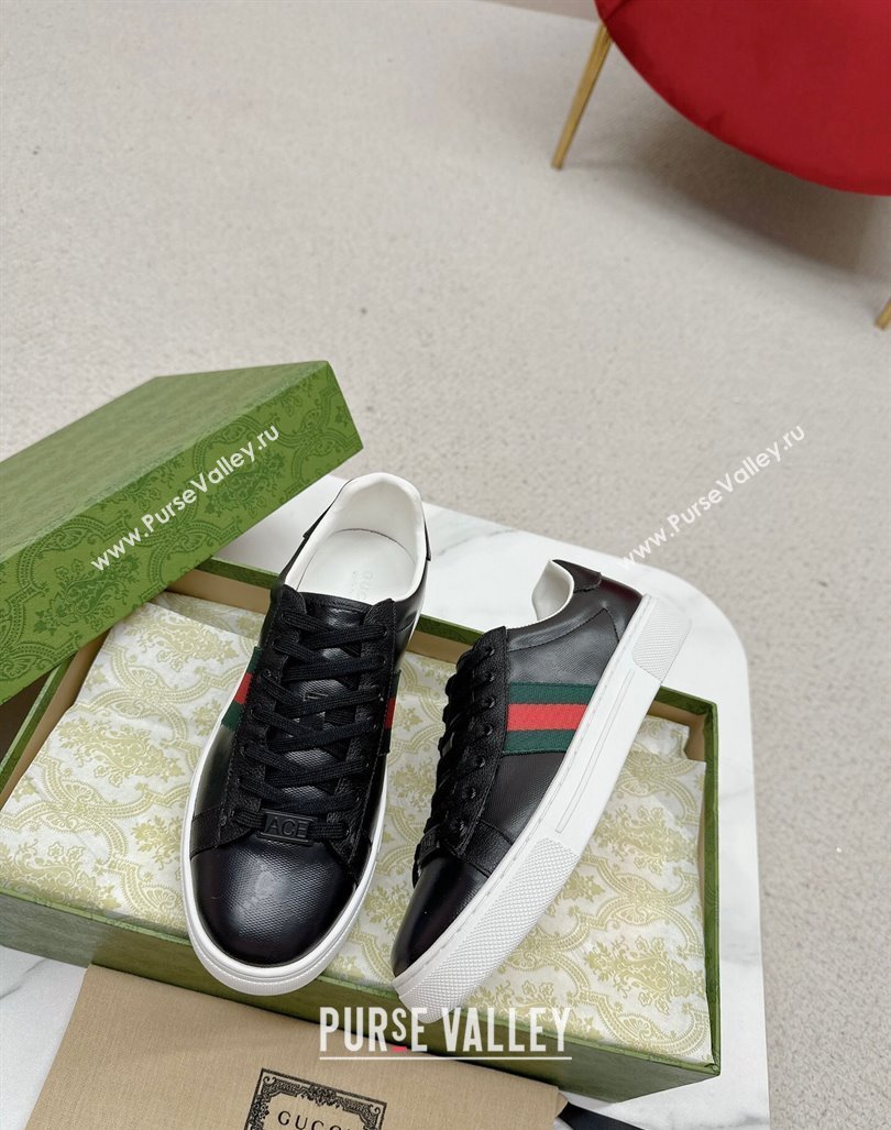 Gucci Ace Leather Sneakers with Web Black 2 2024 GG101408 (MD-241014076)