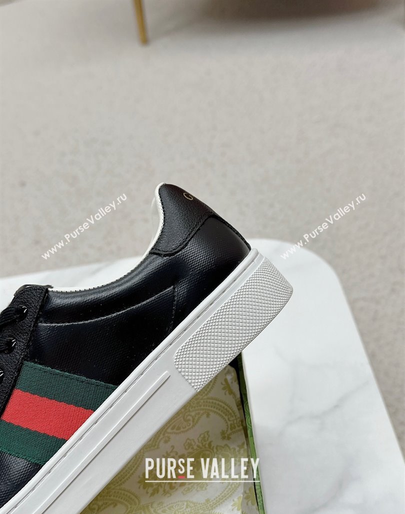 Gucci Ace Leather Sneakers with Web Black 2 2024 GG101408 (MD-241014076)