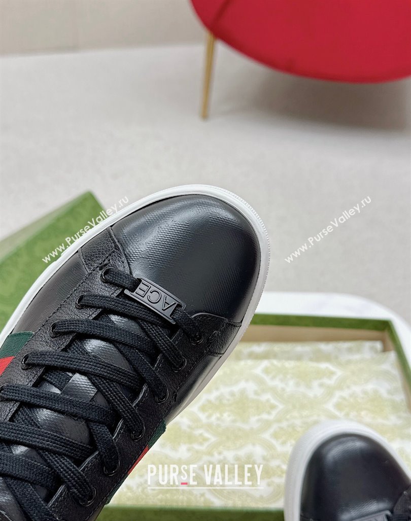 Gucci Ace Leather Sneakers with Web Black 2 2024 GG101408 (MD-241014076)