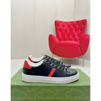 Gucci Ace Leather Sneakers with Web Black/Red 2024 GG101408 (MD-241014077)