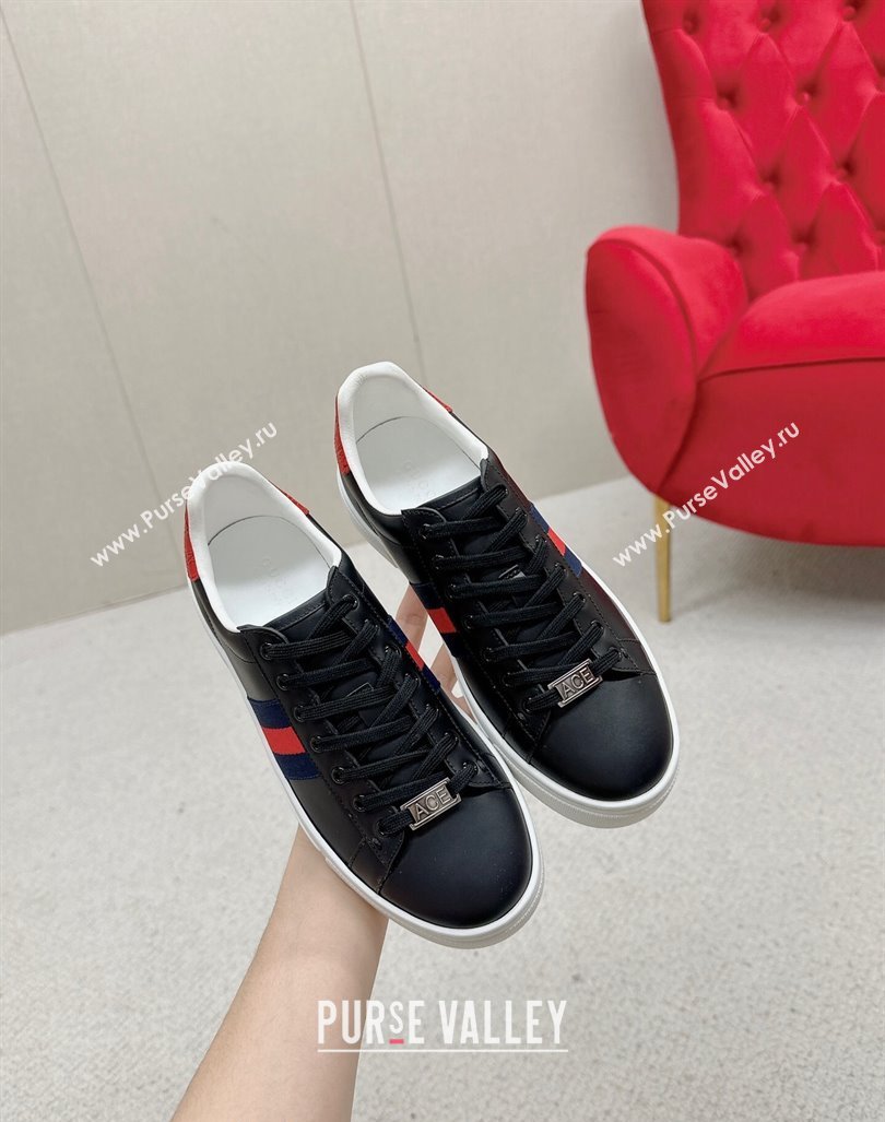 Gucci Ace Leather Sneakers with Web Black/Red 2024 GG101408 (MD-241014077)