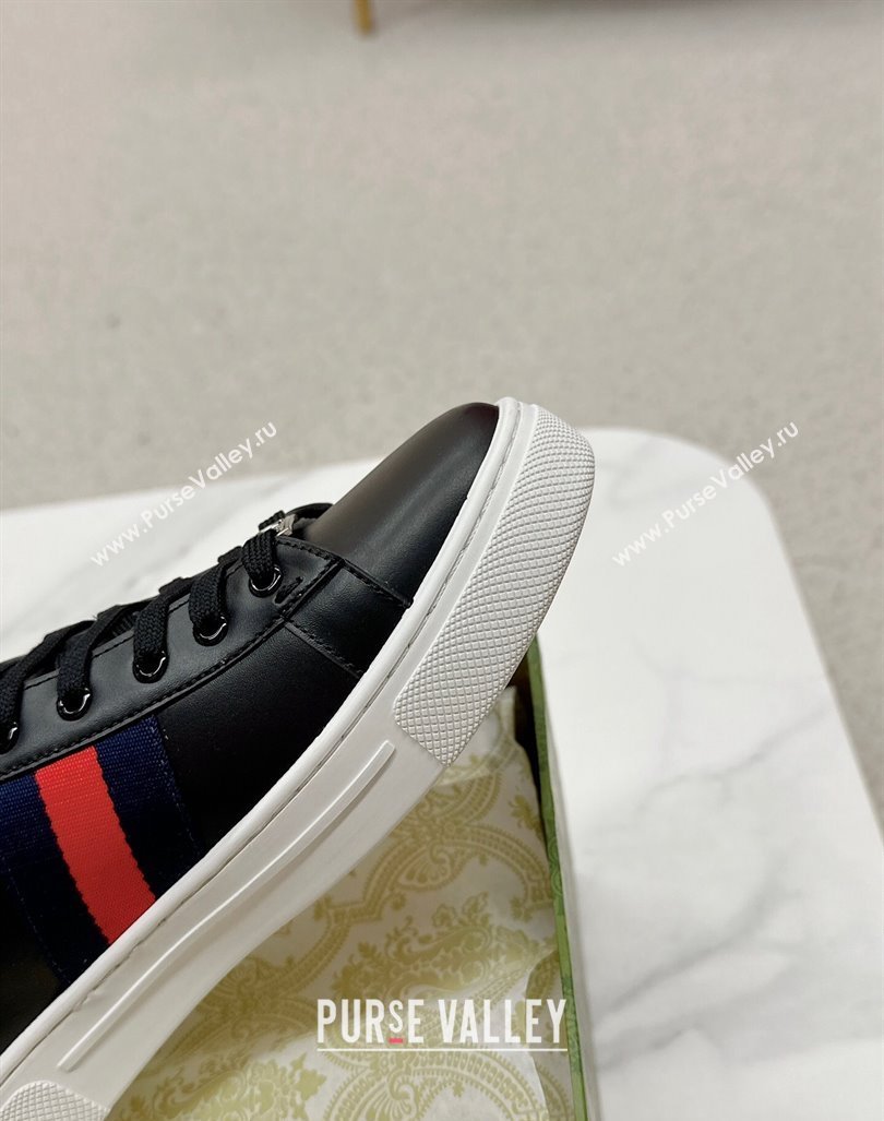 Gucci Ace Leather Sneakers with Web Black/Red 2024 GG101408 (MD-241014077)