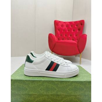 Gucci Ace Leather Sneakers with Web White/Green 3 2024 GG101408 (MD-241014078)